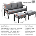 Ensemble de canapé d'angle d'extérieur 3 pièces en résine tressée OVIOS avec pouf et structure en acier