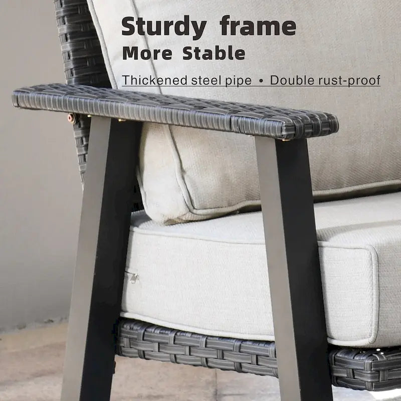 Ensemble de canapé d'angle d'extérieur 3 pièces en résine tressée OVIOS avec pouf et structure en acier