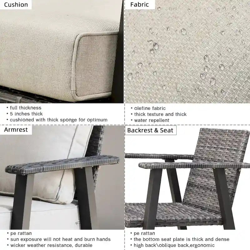 Ensemble de canapé d'angle d'extérieur 3 pièces en résine tressée OVIOS avec pouf et structure en acier