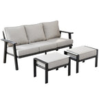 Ensemble de canapé d'angle d'extérieur 3 pièces en résine tressée OVIOS avec pouf et structure en acier