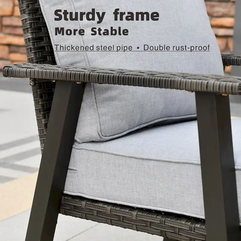 Ensemble de canapé d'angle d'extérieur 3 pièces en résine tressée OVIOS avec pouf et structure en acier