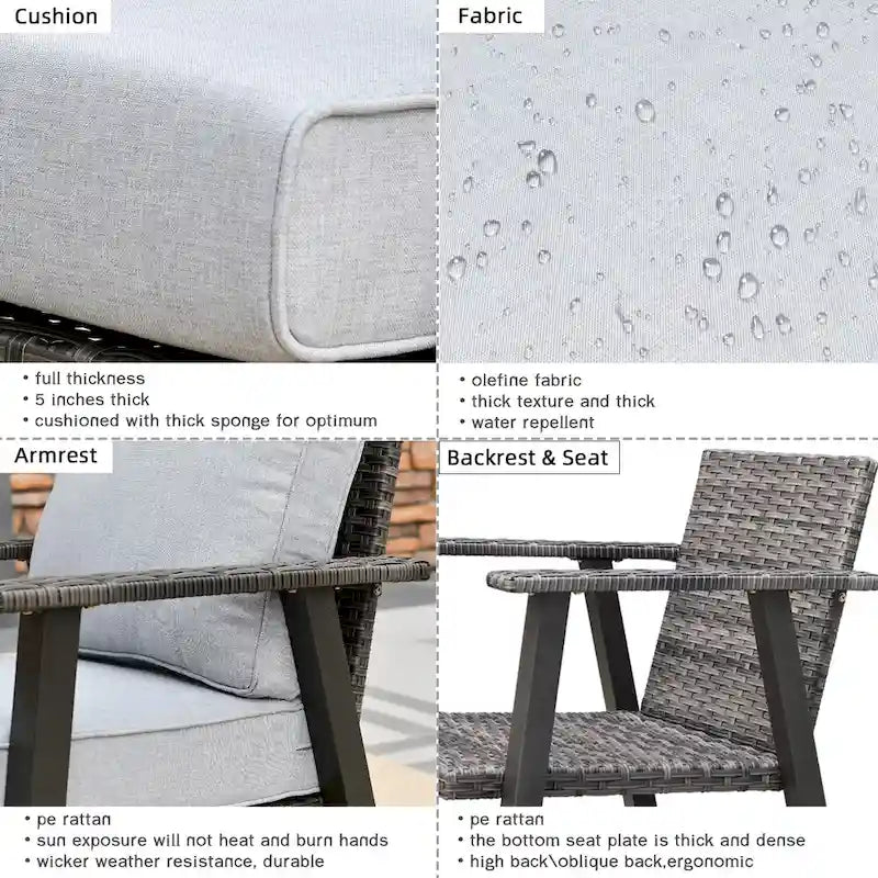 Ensemble de canapé d'angle d'extérieur 3 pièces en résine tressée OVIOS avec pouf et structure en acier