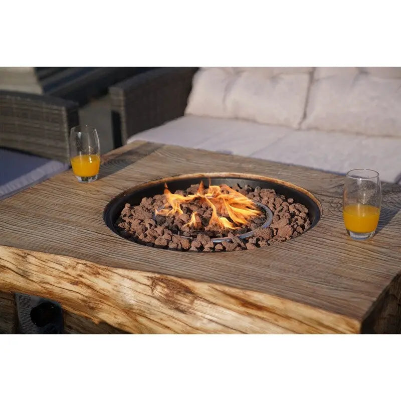 Ensemble de canapé de conversation extérieur en osier 7 pièces avec foyer