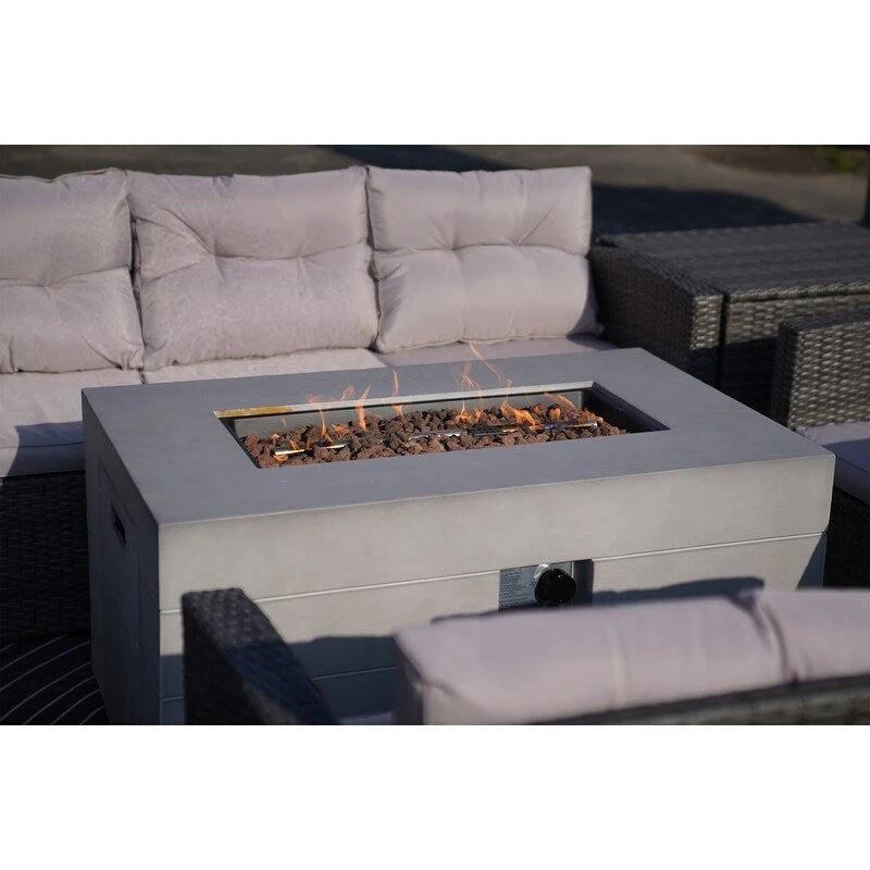 Ensemble de canapé de conversation extérieur en osier 7 pièces avec foyer