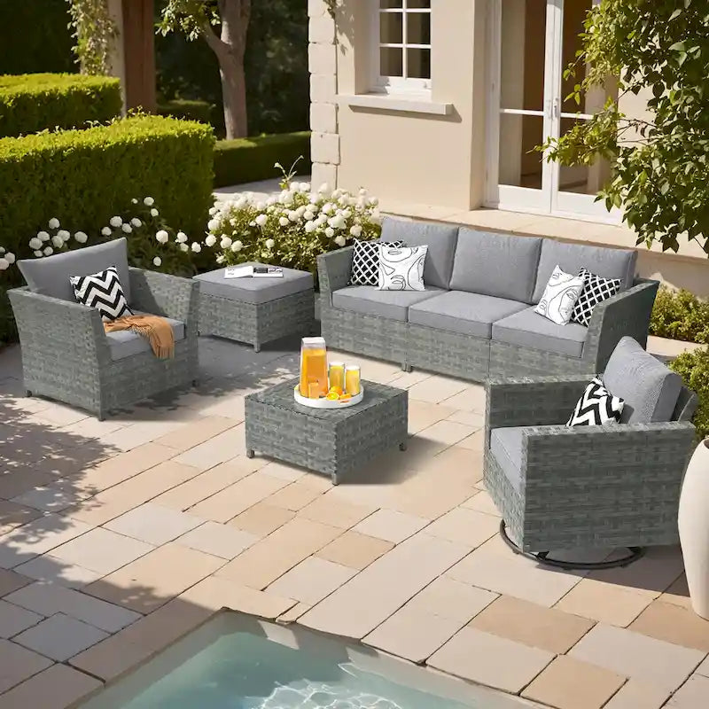 Ensemble de conversation XIZZI 7 pièces en rotin tressé pour patio extérieur