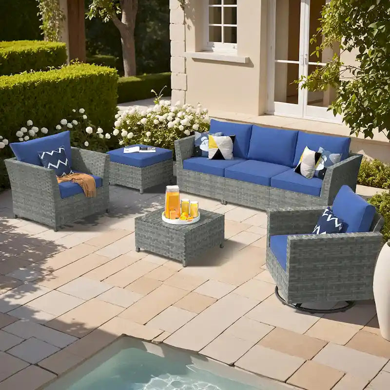 Ensemble de conversation XIZZI 7 pièces en rotin tressé pour patio extérieur