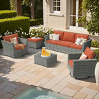 Ensemble de conversation XIZZI 7 pièces en rotin tressé pour patio extérieur