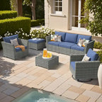 Ensemble de conversation XIZZI 7 pièces en rotin tressé pour patio extérieur