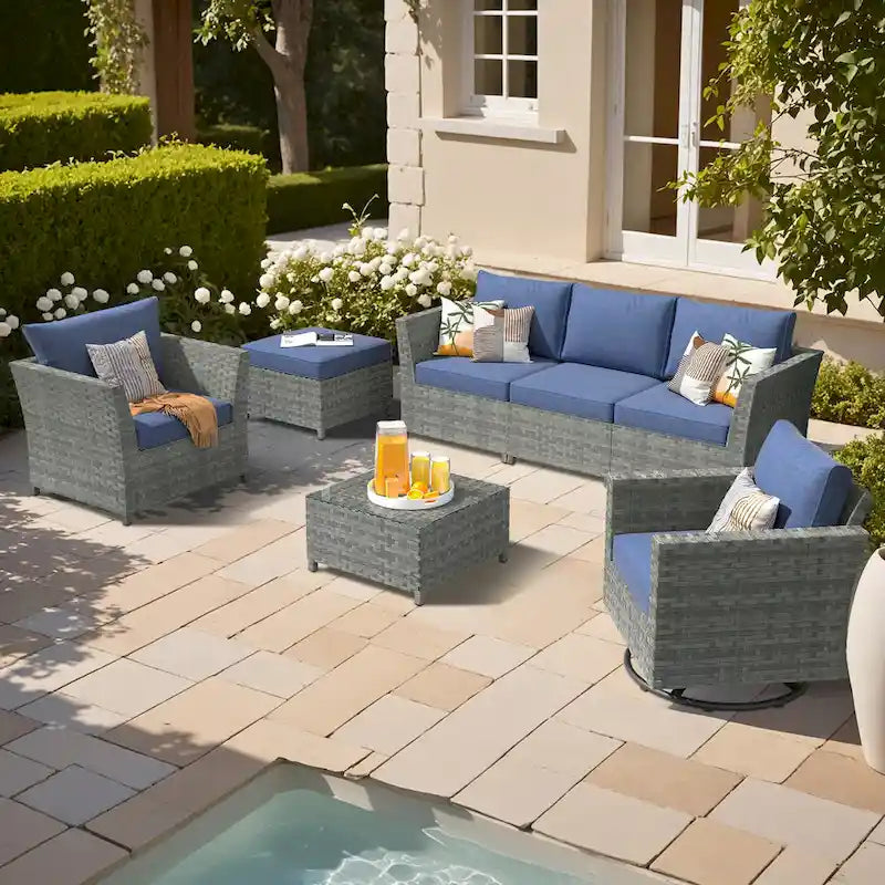 Ensemble de conversation XIZZI 7 pièces en rotin tressé pour patio extérieur