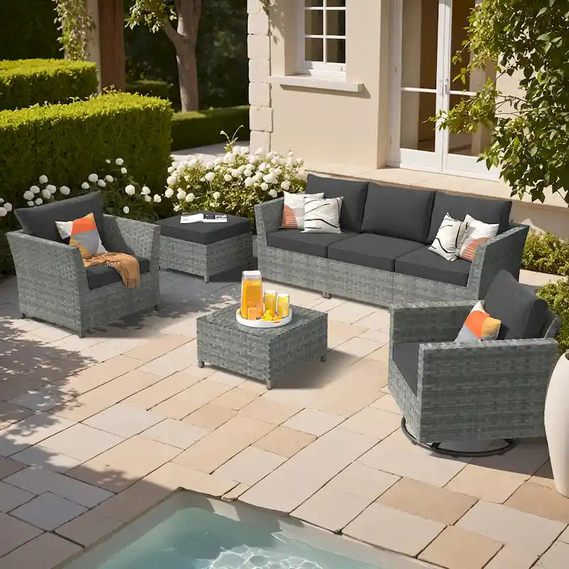 Ensemble de conversation XIZZI 7 pièces en rotin tressé pour patio extérieur