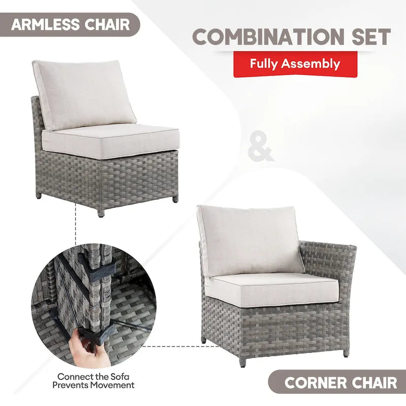 Ensemble de conversation XIZZI 7 pièces en rotin tressé pour patio extérieur