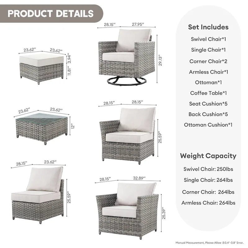 Ensemble de conversation XIZZI 7 pièces en rotin tressé pour patio extérieur