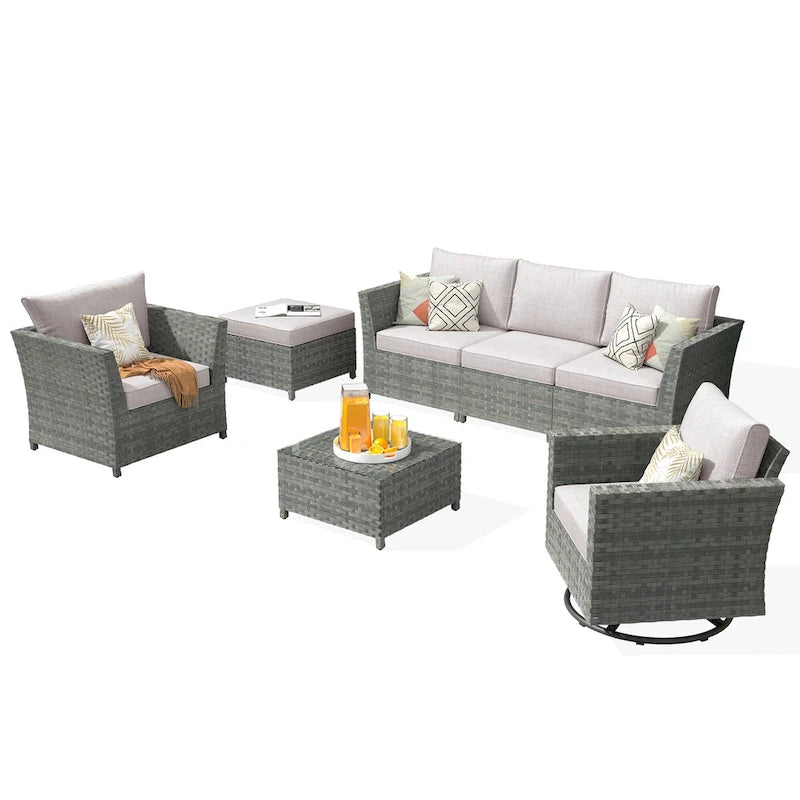 Ensemble de conversation XIZZI 7 pièces en rotin tressé pour patio extérieur