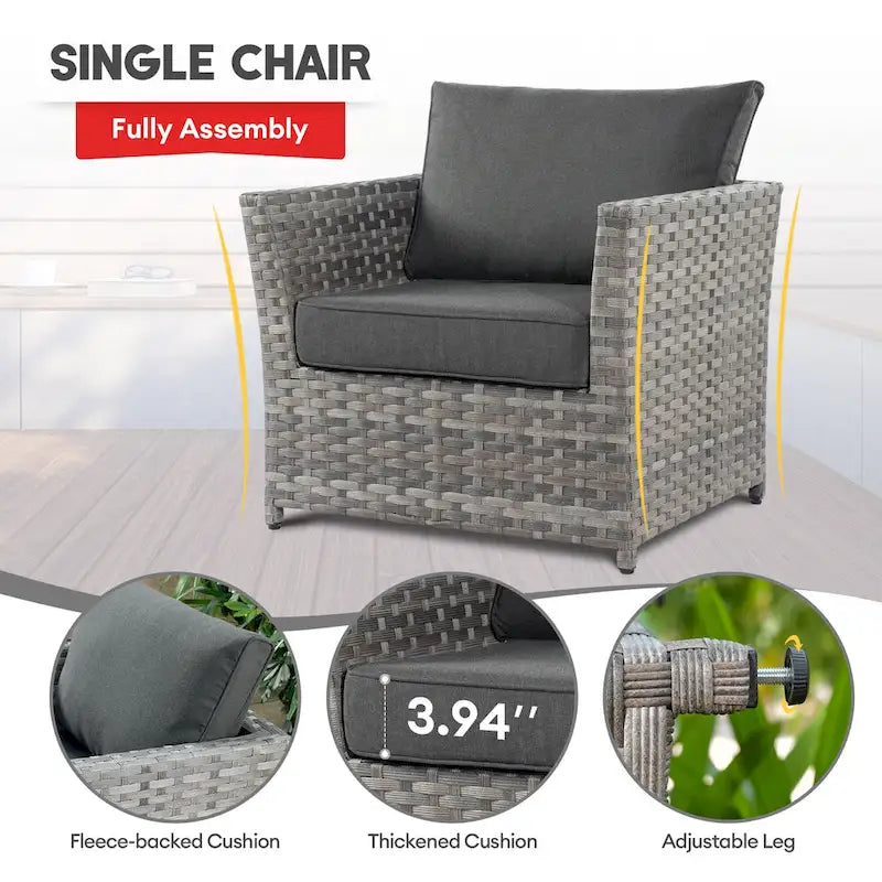 Ensemble de conversation XIZZI 7 pièces en rotin tressé pour patio extérieur