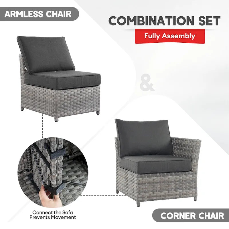 Ensemble de conversation XIZZI 7 pièces en rotin tressé pour patio extérieur