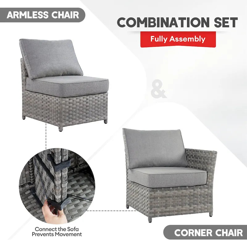 Ensemble de conversation XIZZI 7 pièces en rotin tressé pour patio extérieur