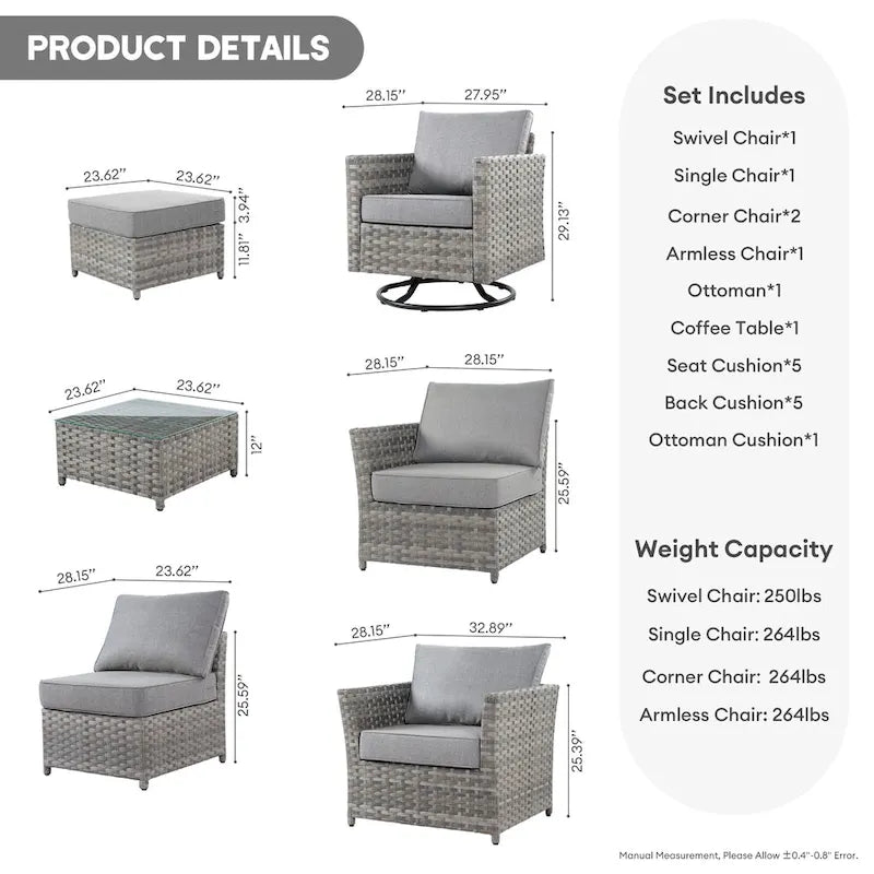 Ensemble de conversation XIZZI 7 pièces en rotin tressé pour patio extérieur