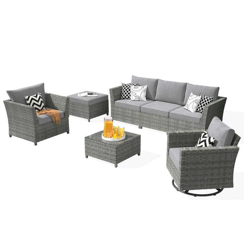 Ensemble de conversation XIZZI 7 pièces en rotin tressé pour patio extérieur