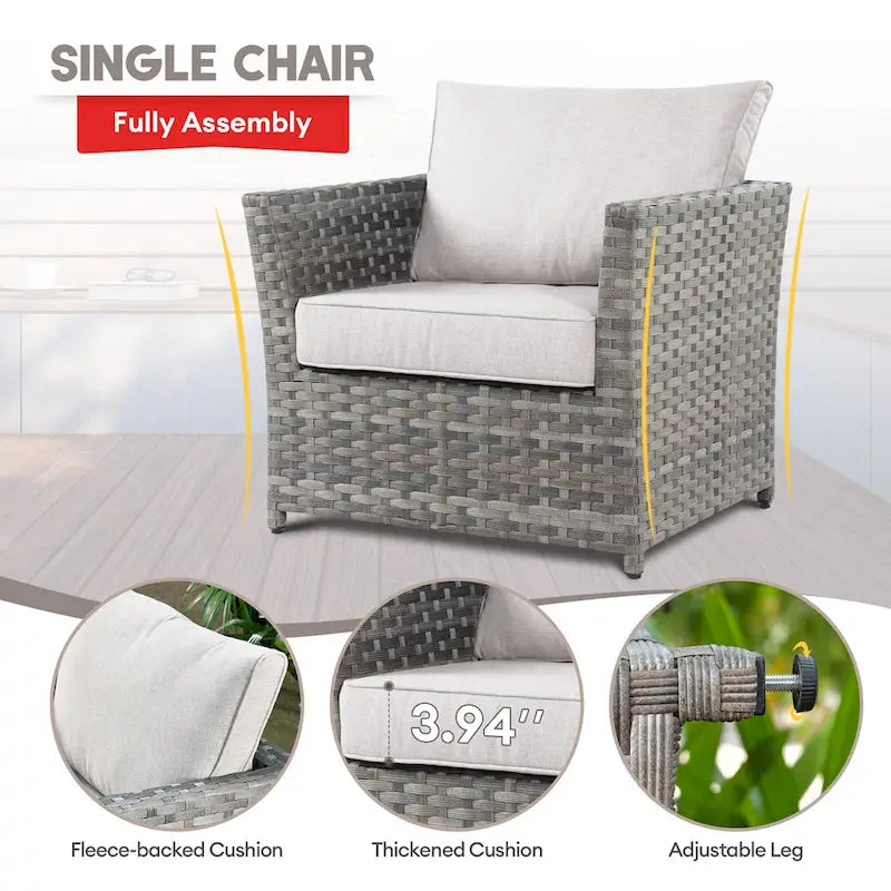 Ensemble de conversation XIZZI 7 pièces en rotin tressé pour patio extérieur