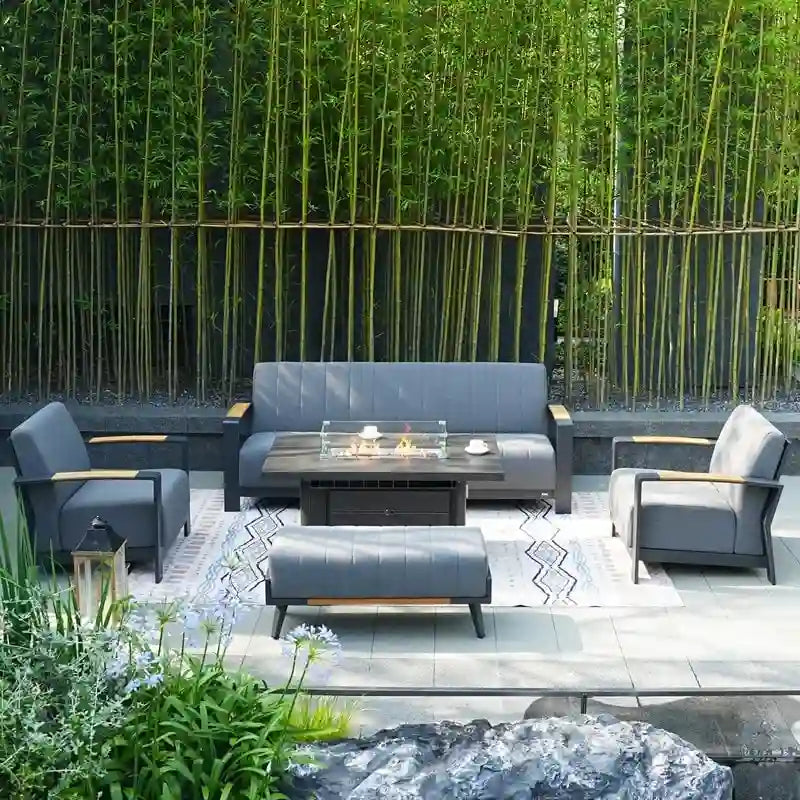 5-Piece Patio Acrylic Sponge Chat Set with Fire Pit Table and Bench