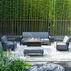 5-Piece Patio Acrylic Sponge Chat Set with Fire Pit Table and Bench