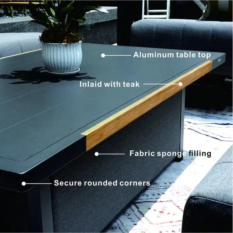 Ensemble de conversation de patio 5 pièces en acrylique avec table et banc en mousse, comprenant un foyer et un banc.