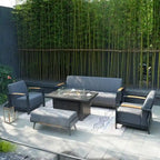 Ensemble de conversation de patio 5 pièces en acrylique avec table et banc en mousse, comprenant un foyer et un banc.