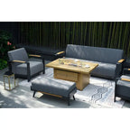 Ensemble de conversation de patio 5 pièces en acrylique avec table et banc en mousse, comprenant un foyer et un banc.