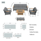 Ensemble de conversation de patio 5 pièces en acrylique avec table et banc en mousse, comprenant un foyer et un banc.