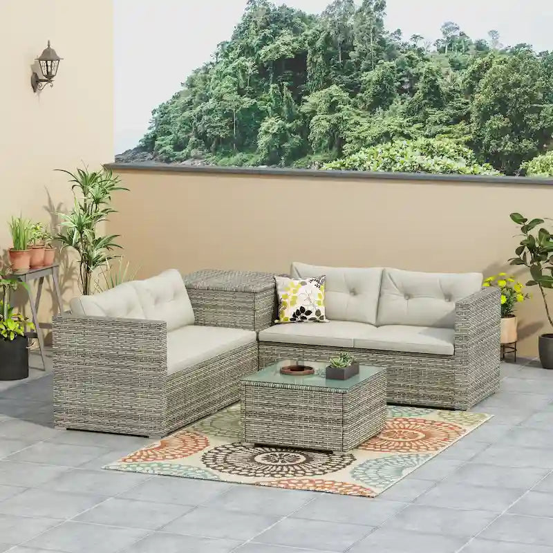 Ensemble de mobilier de jardin 4 pièces avec coffre de rangement