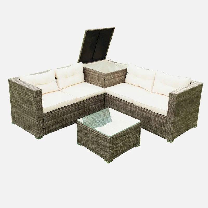 Ensemble de mobilier de jardin 4 pièces avec coffre de rangement