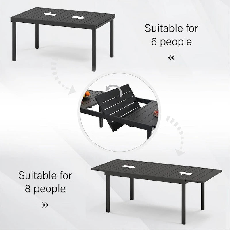 Ensemble de salle à manger d'extérieur 7/9 pièces, 6/8 chaises pliantes inclinables, 1 table rectangulaire extensible