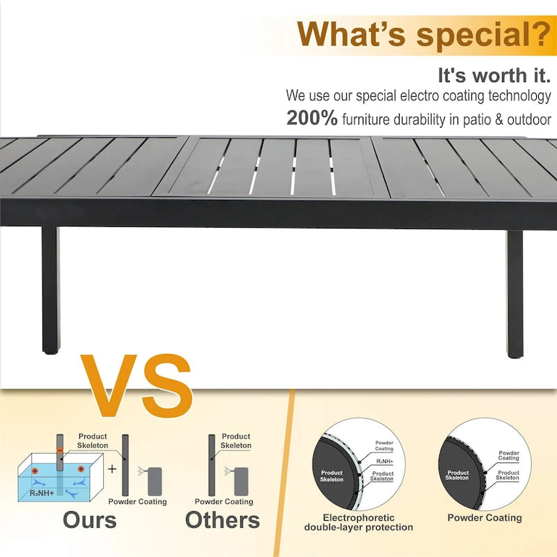 Ensemble de salle à manger d'extérieur 7/9 pièces, 6/8 chaises pliantes inclinables, 1 table rectangulaire extensible