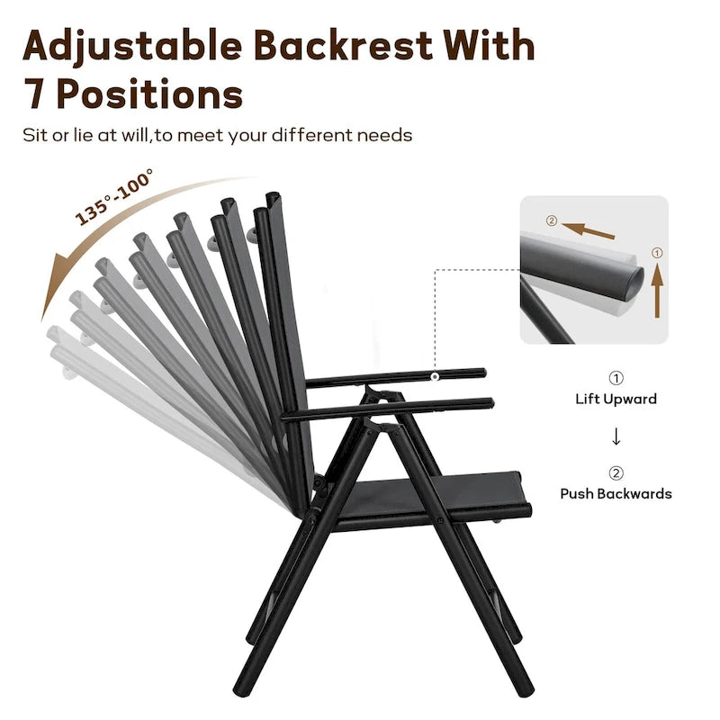 Ensemble de salle à manger d'extérieur 7/9 pièces, 6/8 chaises pliantes inclinables, 1 table rectangulaire extensible
