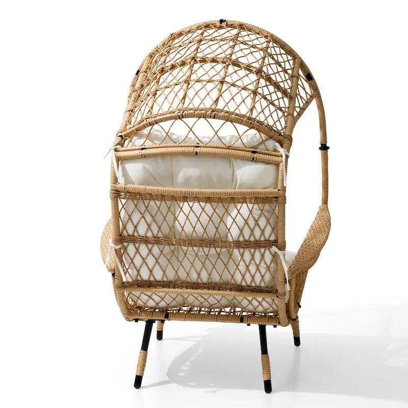 Fauteuil œuf d'extérieur Pellabant en osier tressé avec coussins - 59 cm P x 70 cm L x 144 cm H