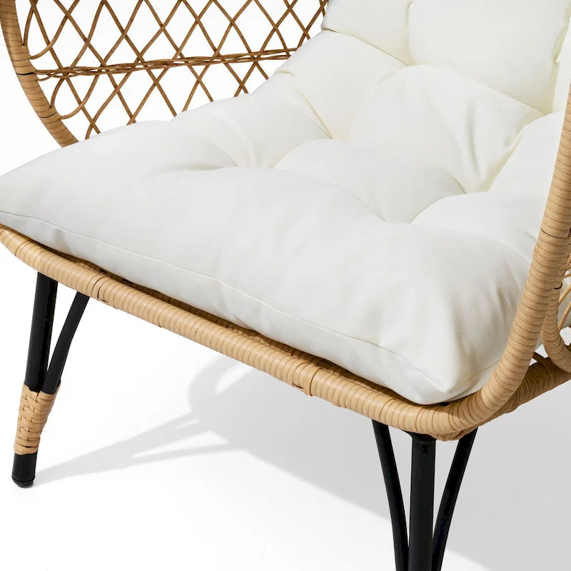Fauteuil œuf d'extérieur Pellabant en osier tressé avec coussins - 59 cm P x 70 cm L x 144 cm H