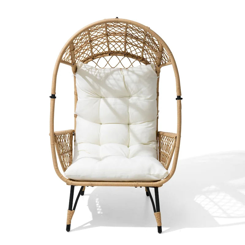 Fauteuil œuf d'extérieur Pellabant en osier tressé avec coussins - 59 cm P x 70 cm L x 144 cm H