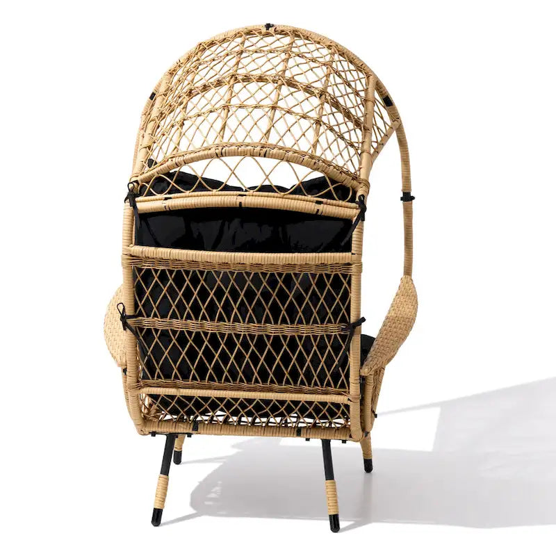 Fauteuil œuf d'extérieur Pellabant en osier tressé avec coussins - 59 cm P x 70 cm L x 144 cm H