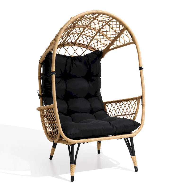 Fauteuil œuf d'extérieur Pellabant en osier tressé avec coussins - 59 cm P x 70 cm L x 144 cm H