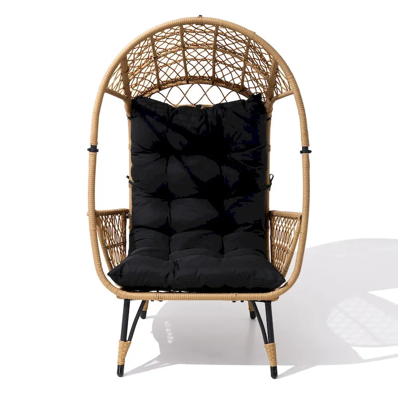 Fauteuil œuf d'extérieur Pellabant en osier tressé avec coussins - 59 cm P x 70 cm L x 144 cm H