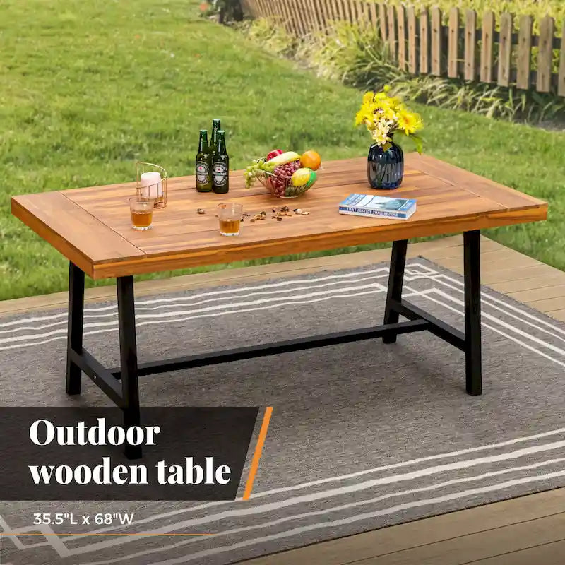 Ensemble de salle à manger d'extérieur 7 pièces en rotin et bois avec coussins MAISON ARTS