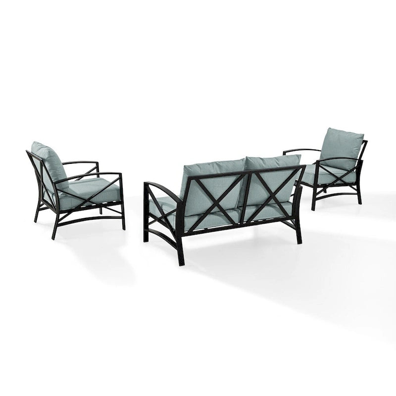 Ensemble de mobilier de jardin Crosley Kaplan 3 pièces, canapé deux places - 137,5 cm (L) x 65 cm (P) x 35,5 cm (H)