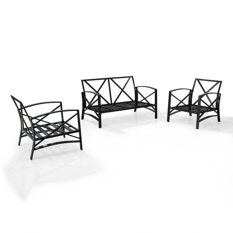 Ensemble de mobilier de jardin Crosley Kaplan 3 pièces, canapé deux places - 137,5 cm (L) x 65 cm (P) x 35,5 cm (H)