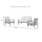 Ensemble de mobilier de jardin Crosley Kaplan 3 pièces, canapé deux places - 137,5 cm (L) x 65 cm (P) x 35,5 cm (H)