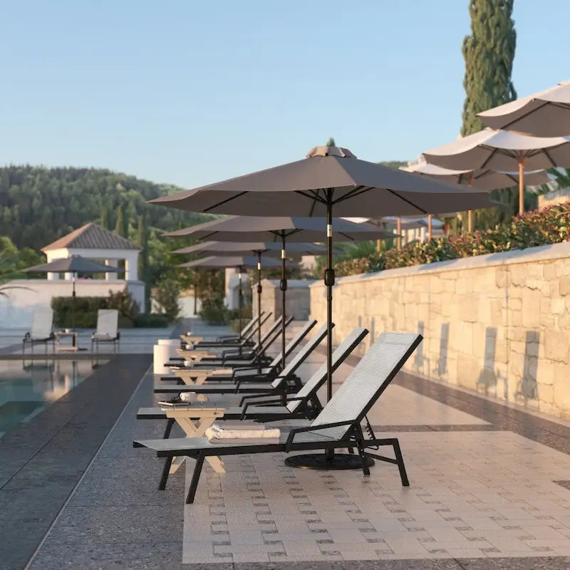 Chaise longue réglable en textilène toutes saisons avec accoudoirs