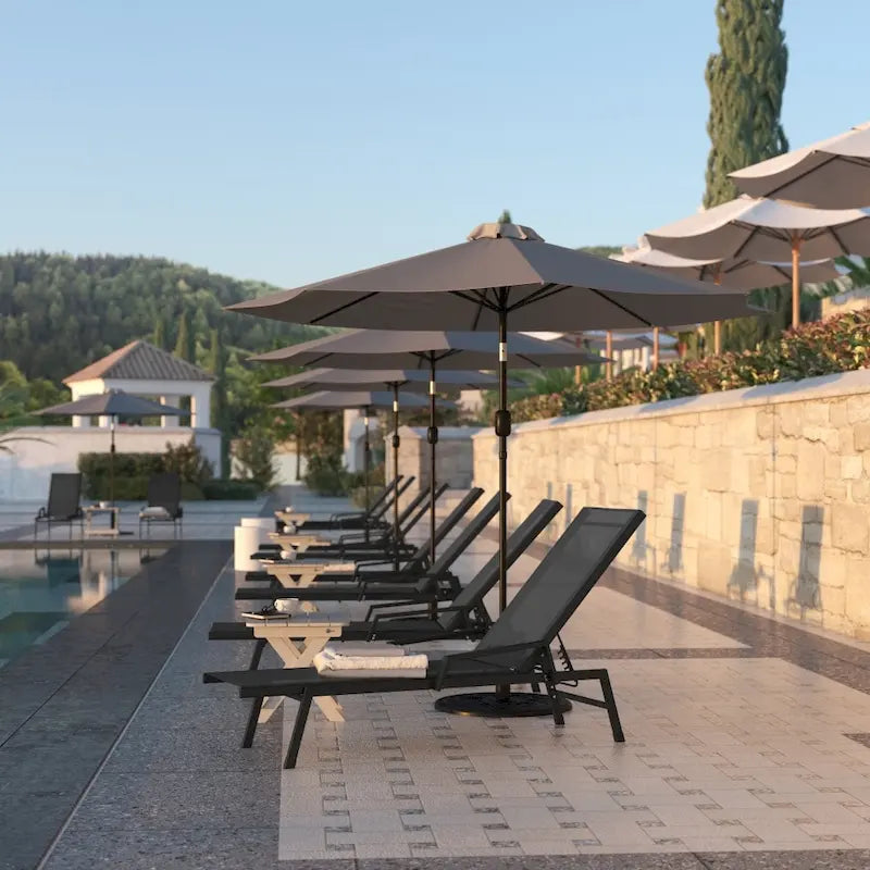 Chaise longue réglable en textilène toutes saisons avec accoudoirs