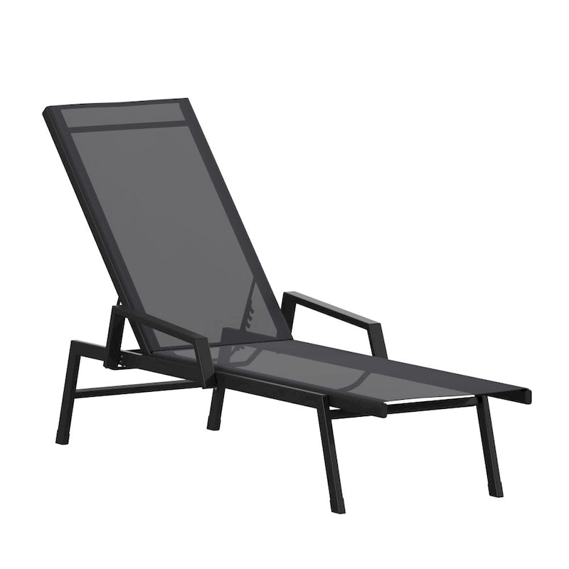Chaise longue réglable en textilène toutes saisons avec accoudoirs