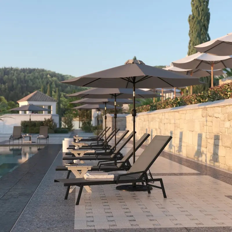 Chaise longue réglable en textilène toutes saisons avec accoudoirs