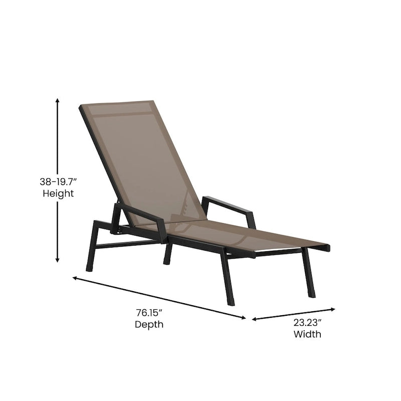 Chaise longue réglable en textilène toutes saisons avec accoudoirs