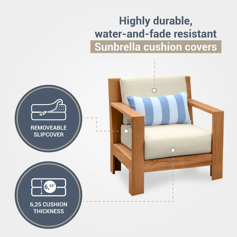Ensemble de jardin 3 pièces en teck Cambridge Casual Logan avec coussin Sunbrella